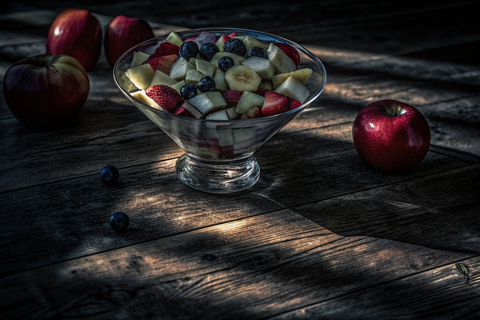 Frischer Obstsalat und ganze Früchte