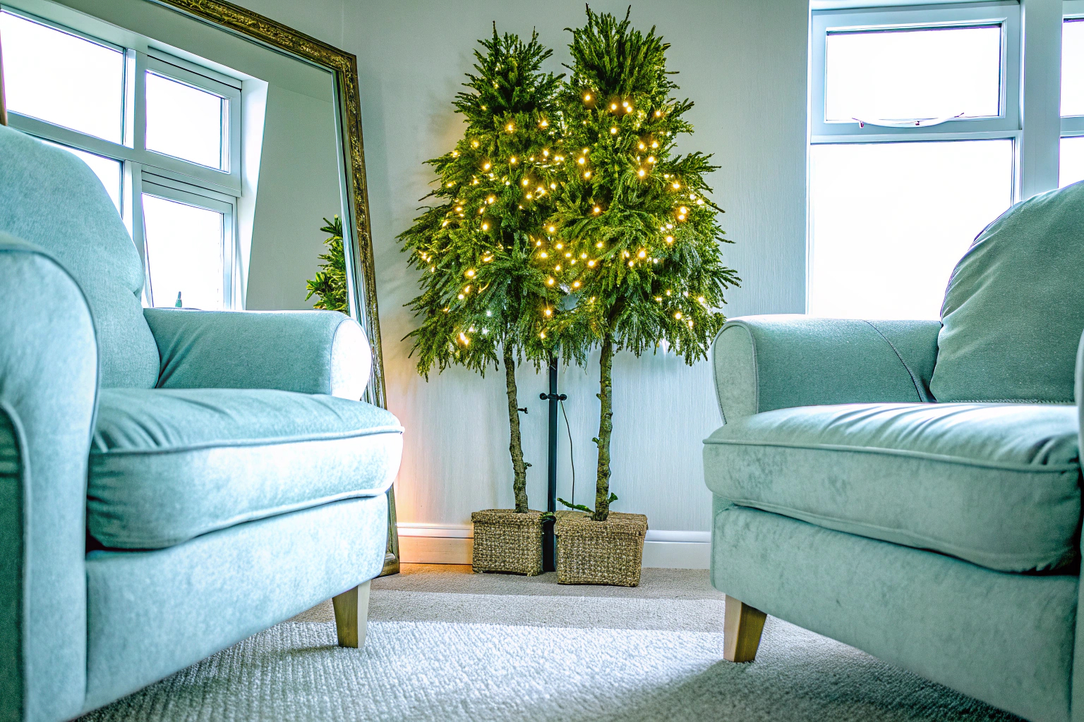 Dekorativer LED Lichterbaum im Wohnzimmer