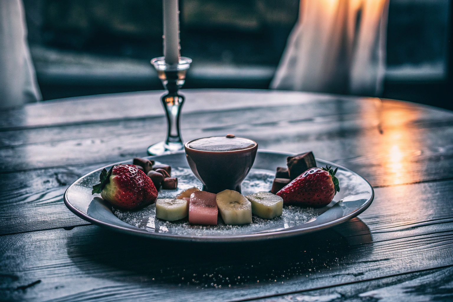 Dessertteller mit Schokoladenfondue