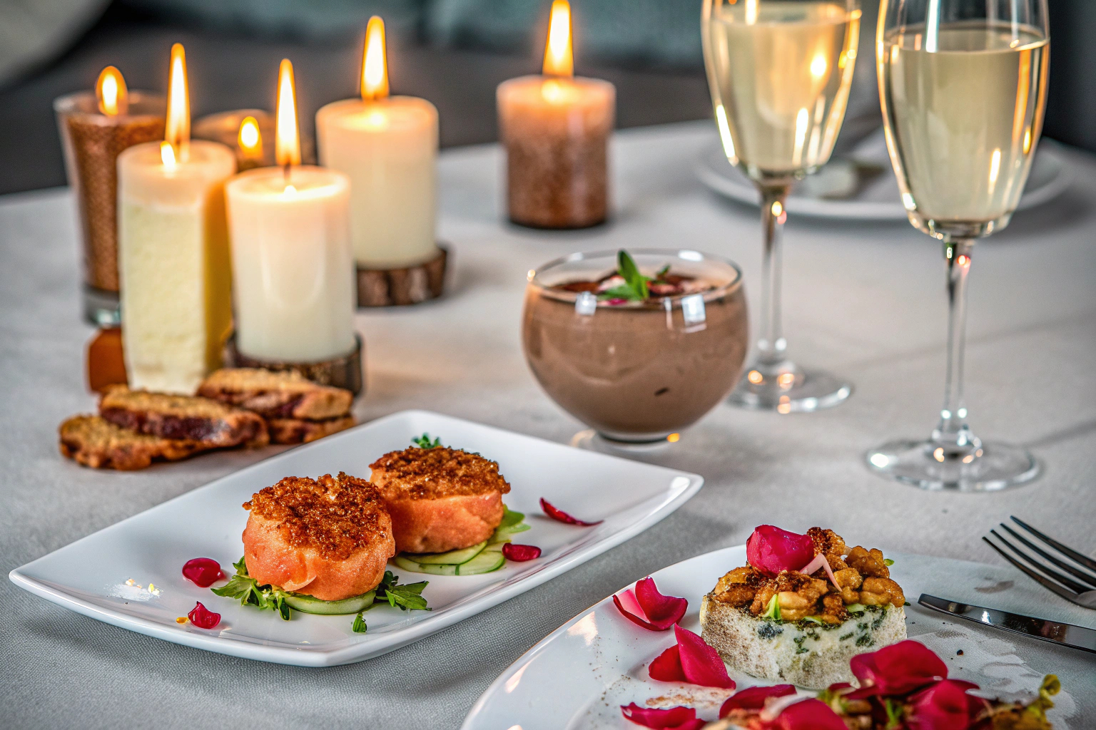 Elegantes Menü für ein Candle-Light-Dinner