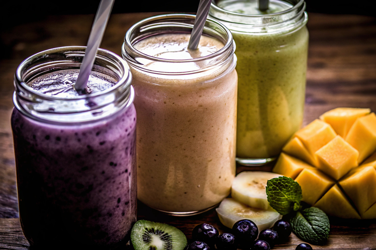 Verschiedene Smoothies in Gläsern