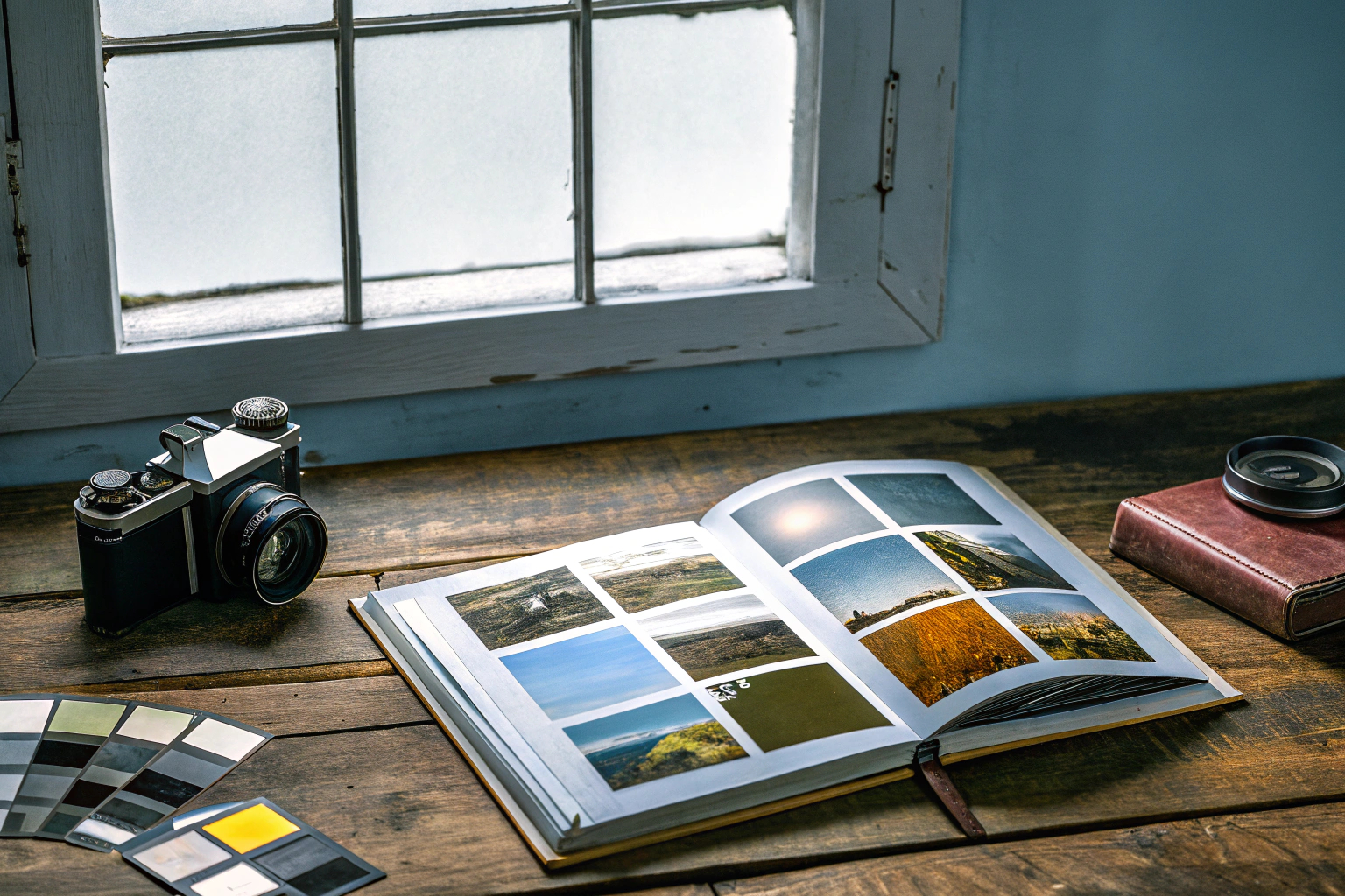Fotograf liest ein Fotografie-Buch
