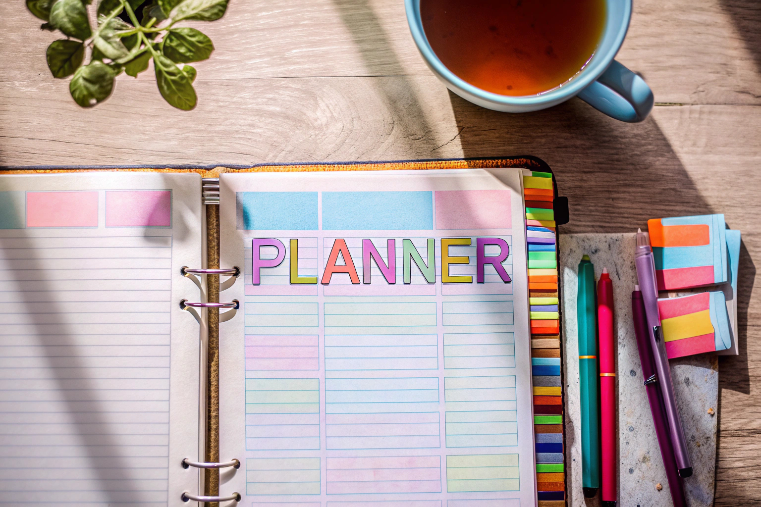 Geöffneter Planer mit Notizen