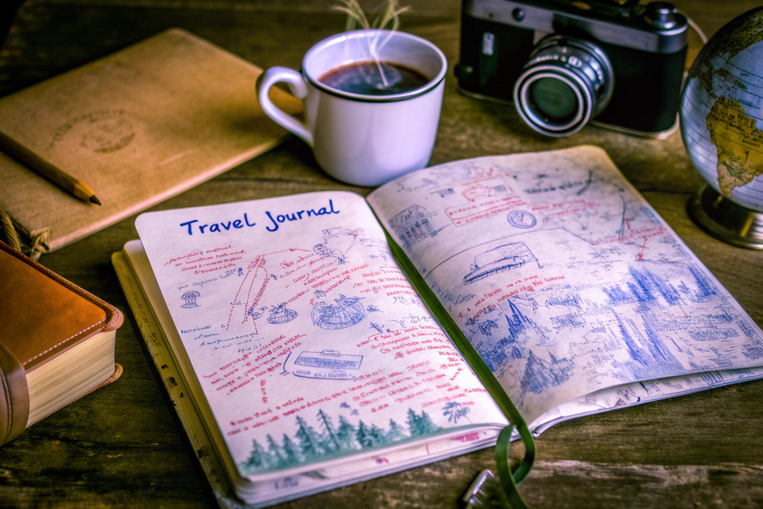 Reisetagebuch mit Notizen