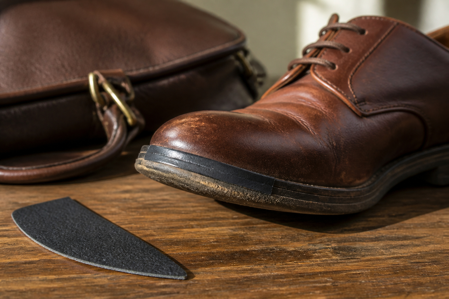 Schuhsohle und Kunstleder mit Reparaturmaterial ausbessern