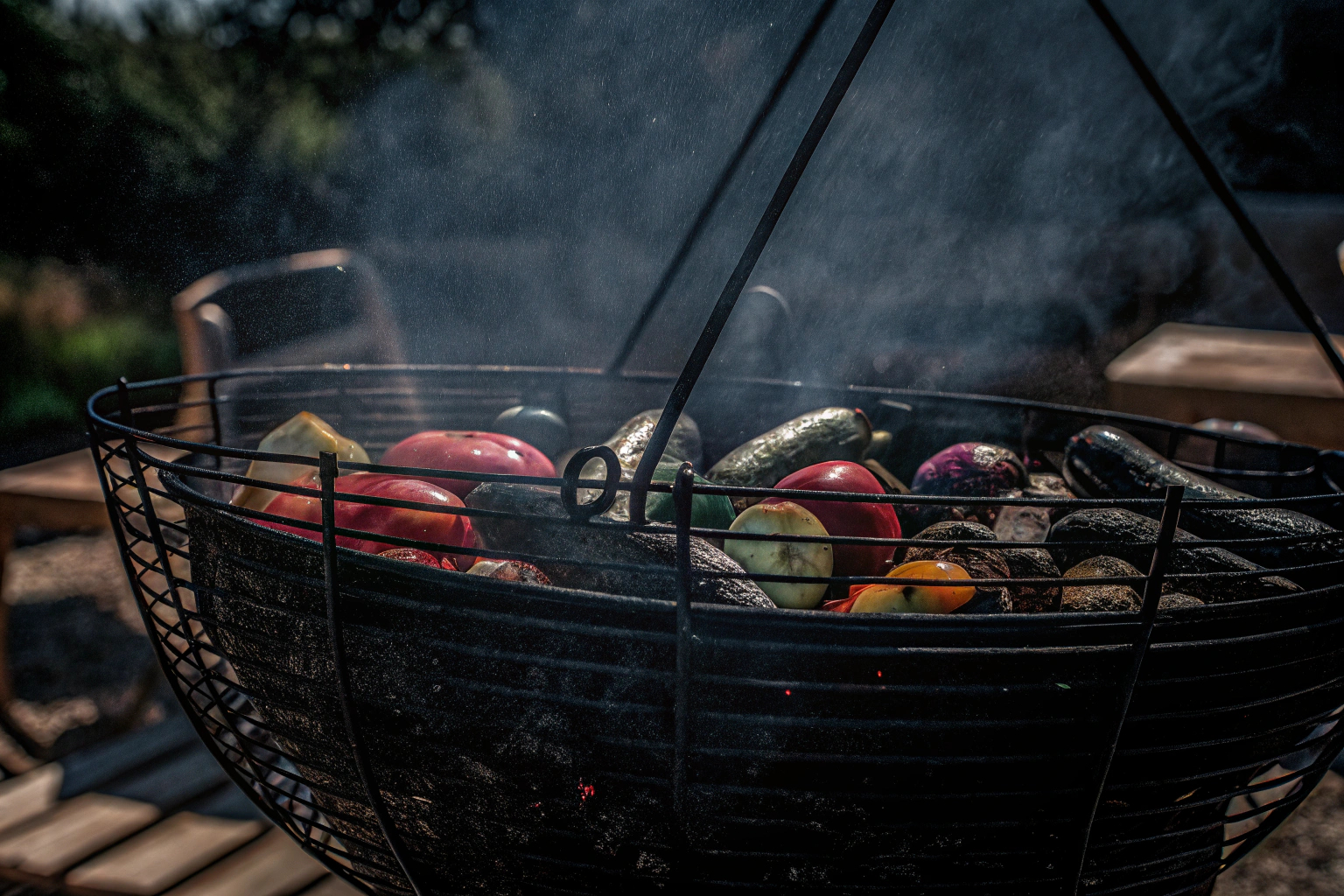 Grillkorb mit Gemüse auf einem Grill