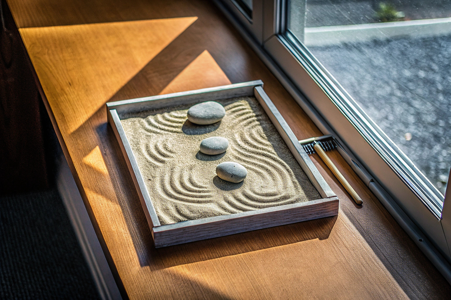 Japanischer Zen-Garten als Schreibtischdekoration