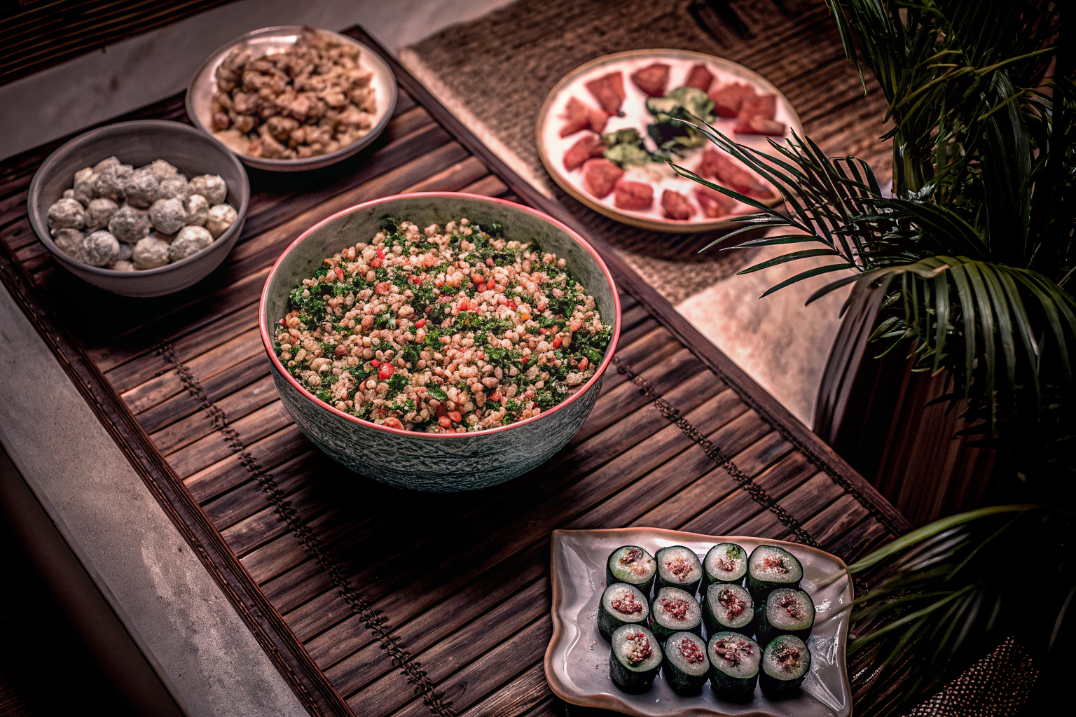 Reich gedeckter veganer Tisch