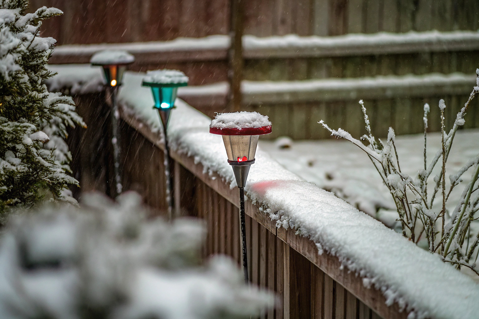 Winterliche Gartendekoration mit LED-Beleuchtung