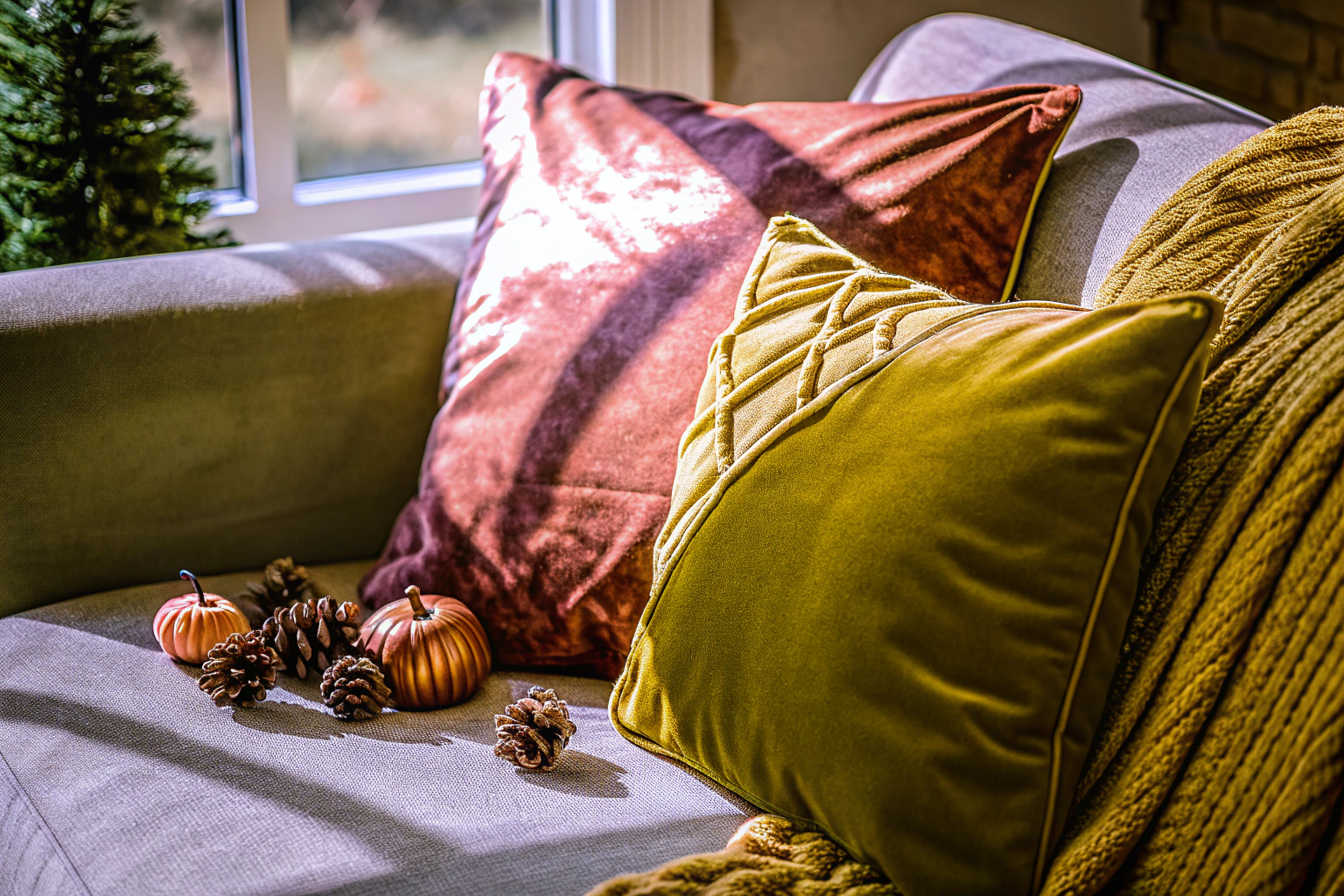 Herbstliche Kissenbezüge auf Sofa