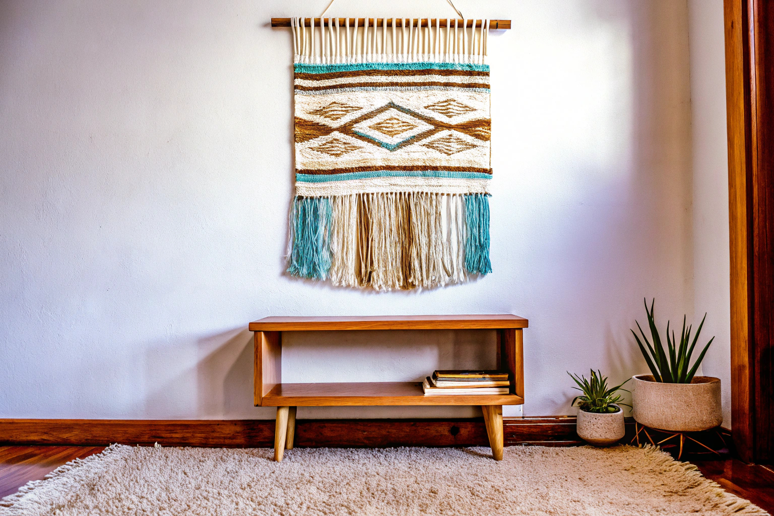 Boho Wandteppich im minimalistischen Wohnraum
