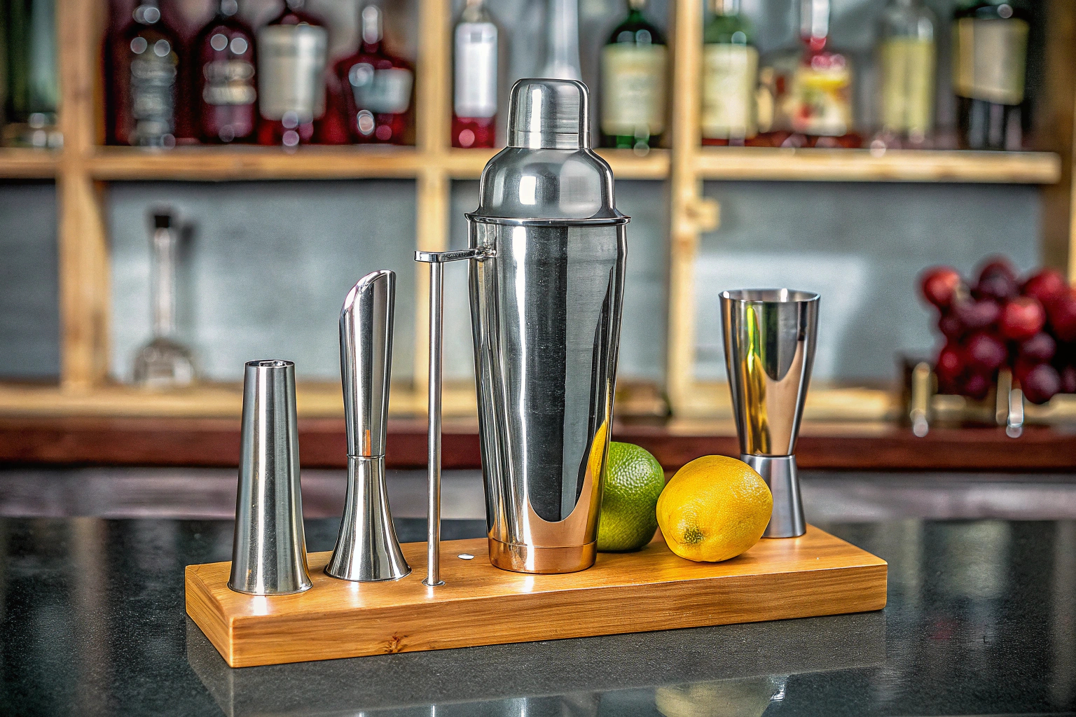 Cocktail-Set mit Bambusständer