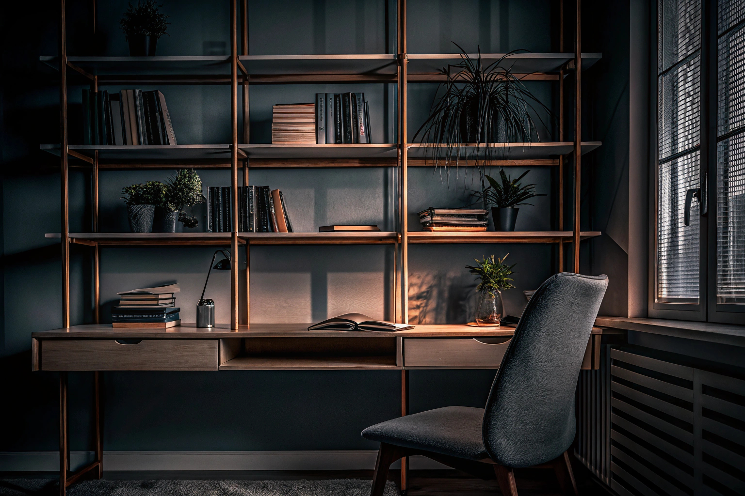 Wandregal im Arbeitszimmer