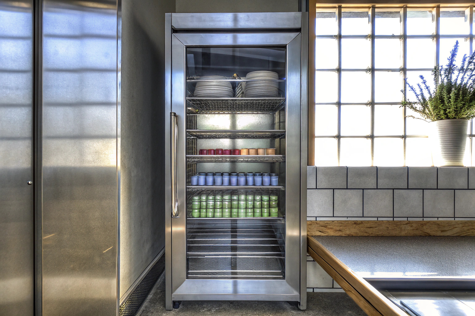 Moderner Metallschrank in Teeküche