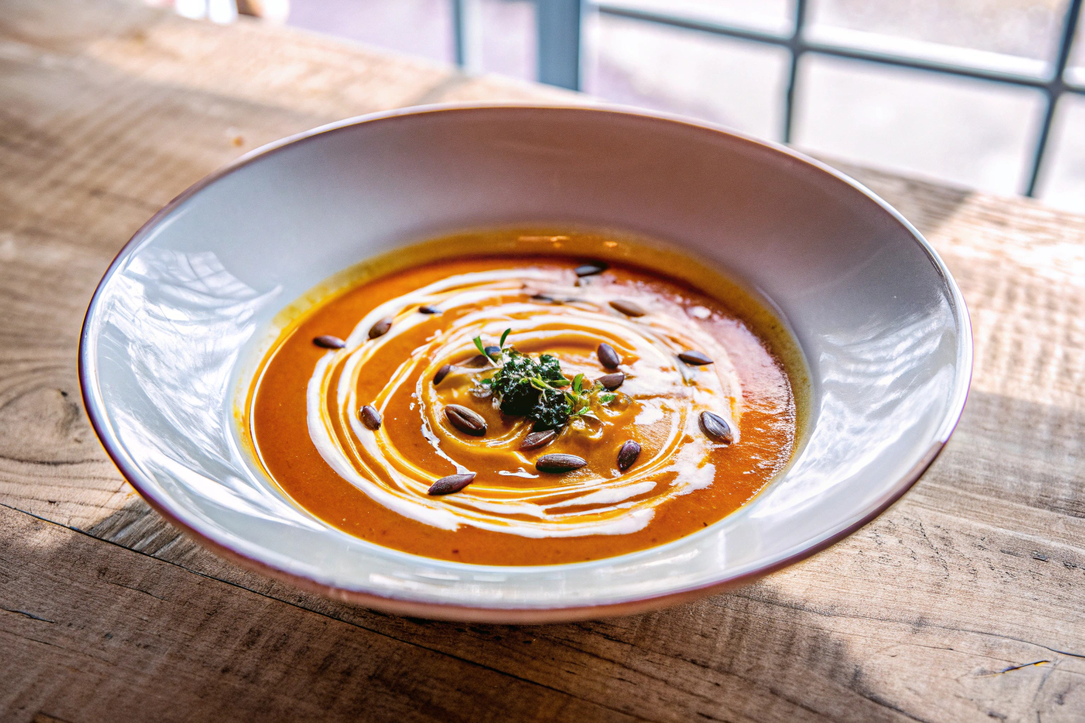 Kürbissuppe mit Dekoration