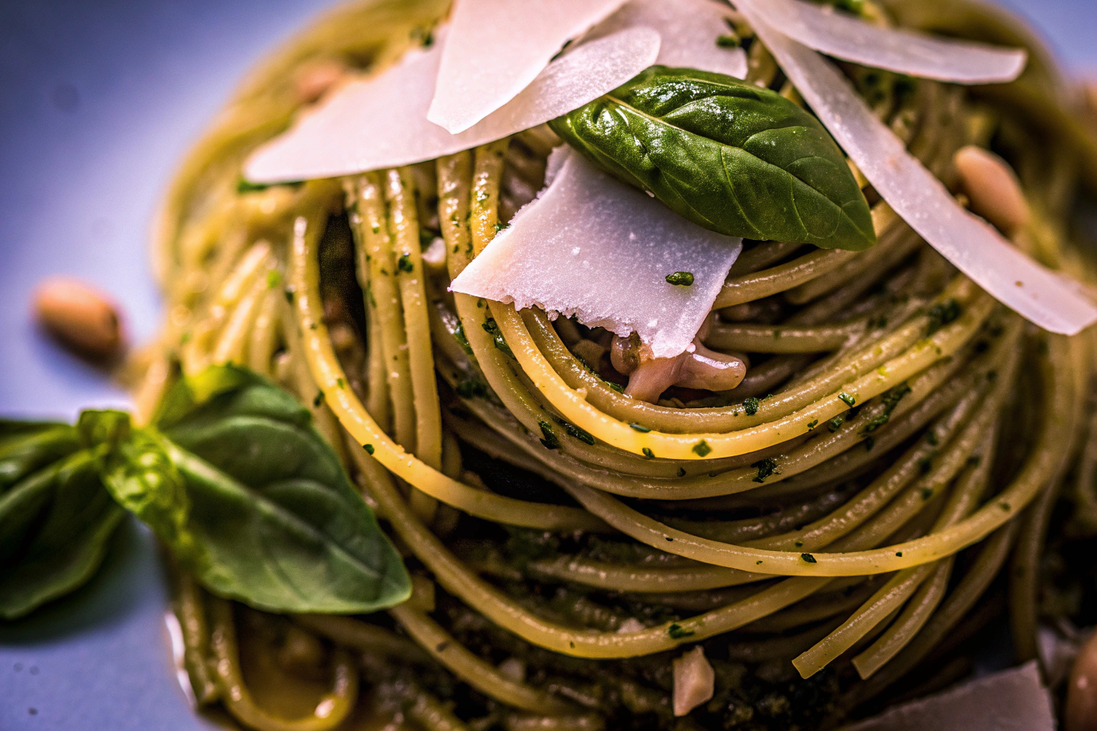 Spaghetti mit grünem Pesto