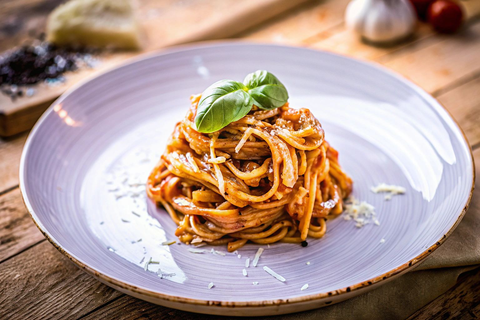 Perfekt zubereitete Pasta mit Basilikum