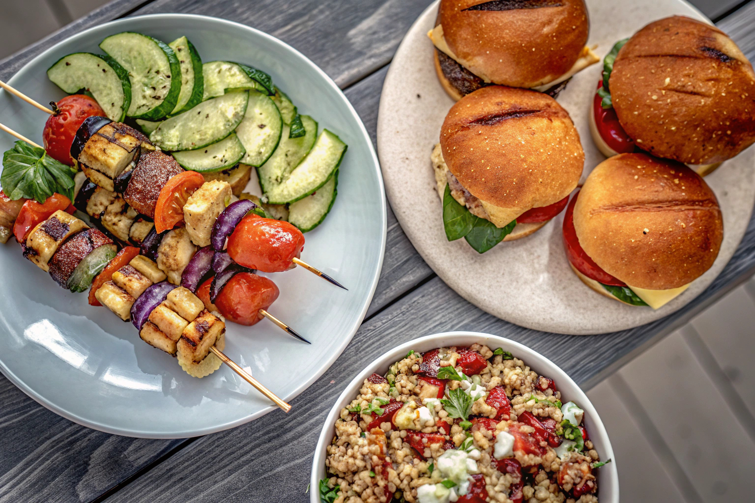 Veganer Grilltisch mit verschiedenen Gerichten