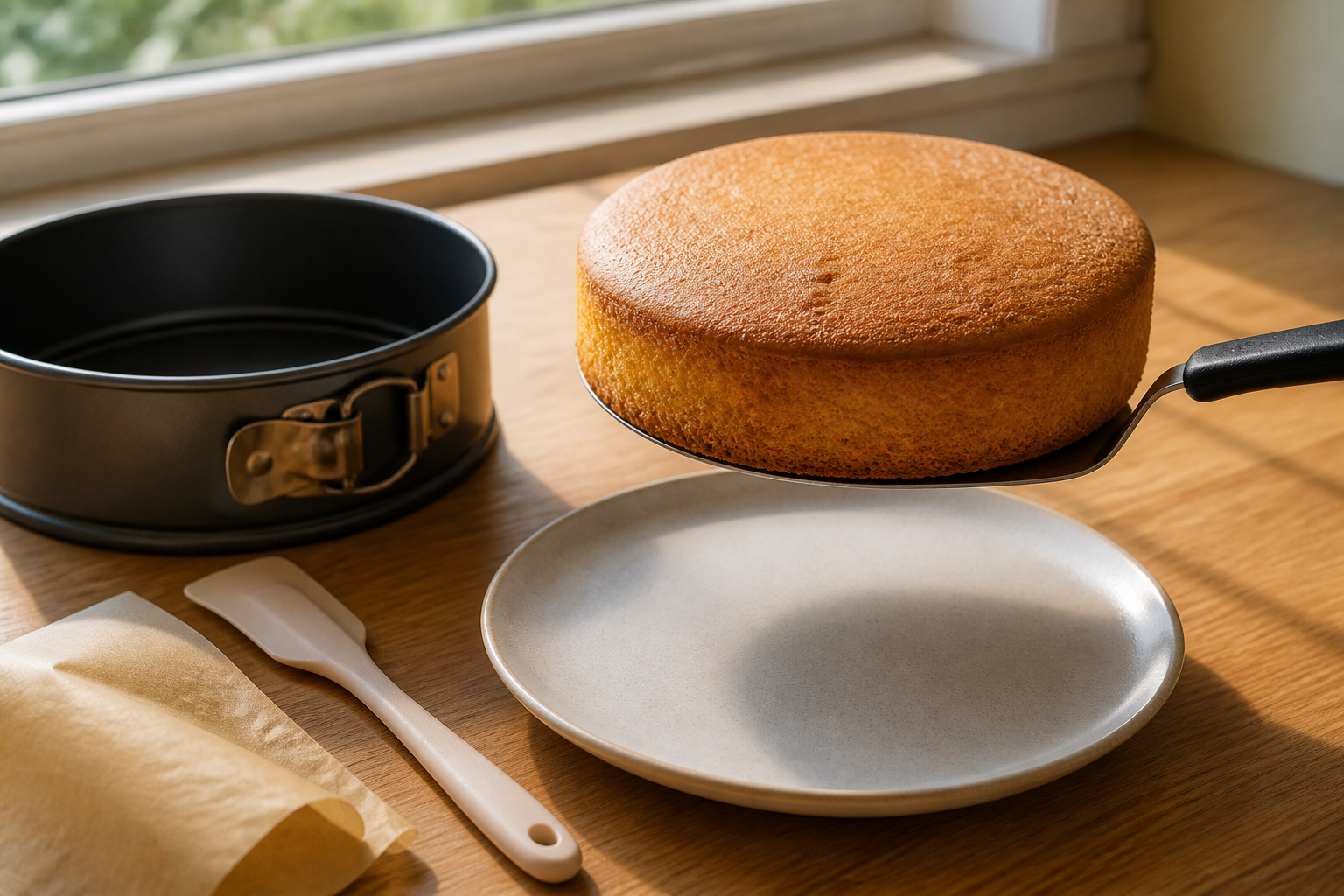Kuchen unversehrt aus der Springform auf eine Tortenplatte heben
