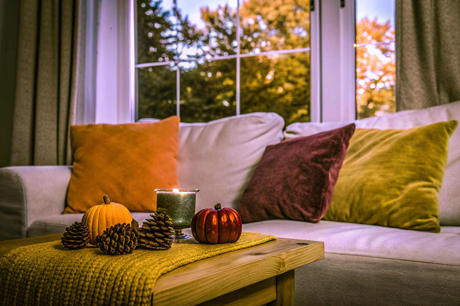 Herbstliche Kissen im Wohnzimmer