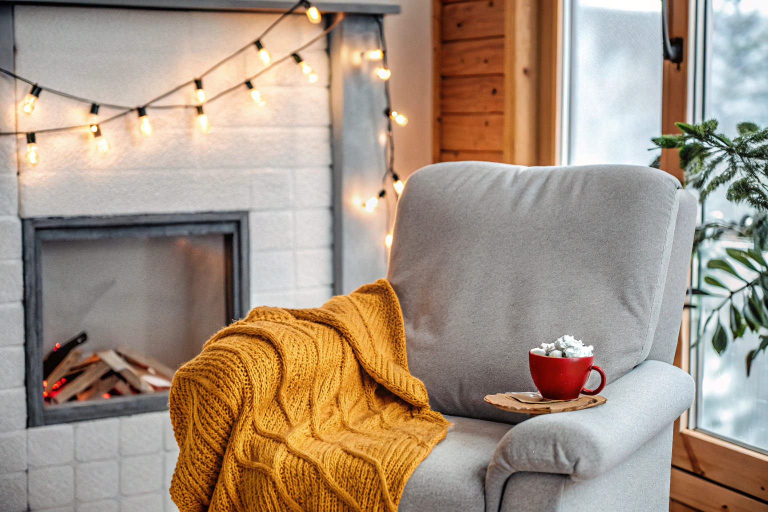 Wohnzimmer mit Lichterketten