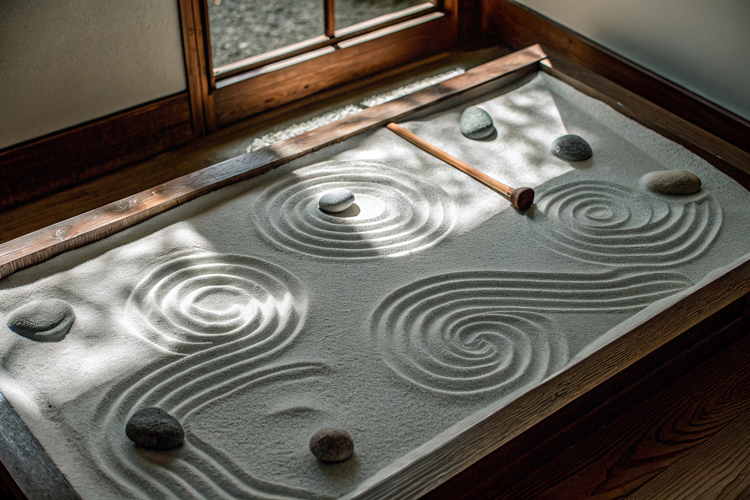 Zen-Sandgarten auf Schreibtisch