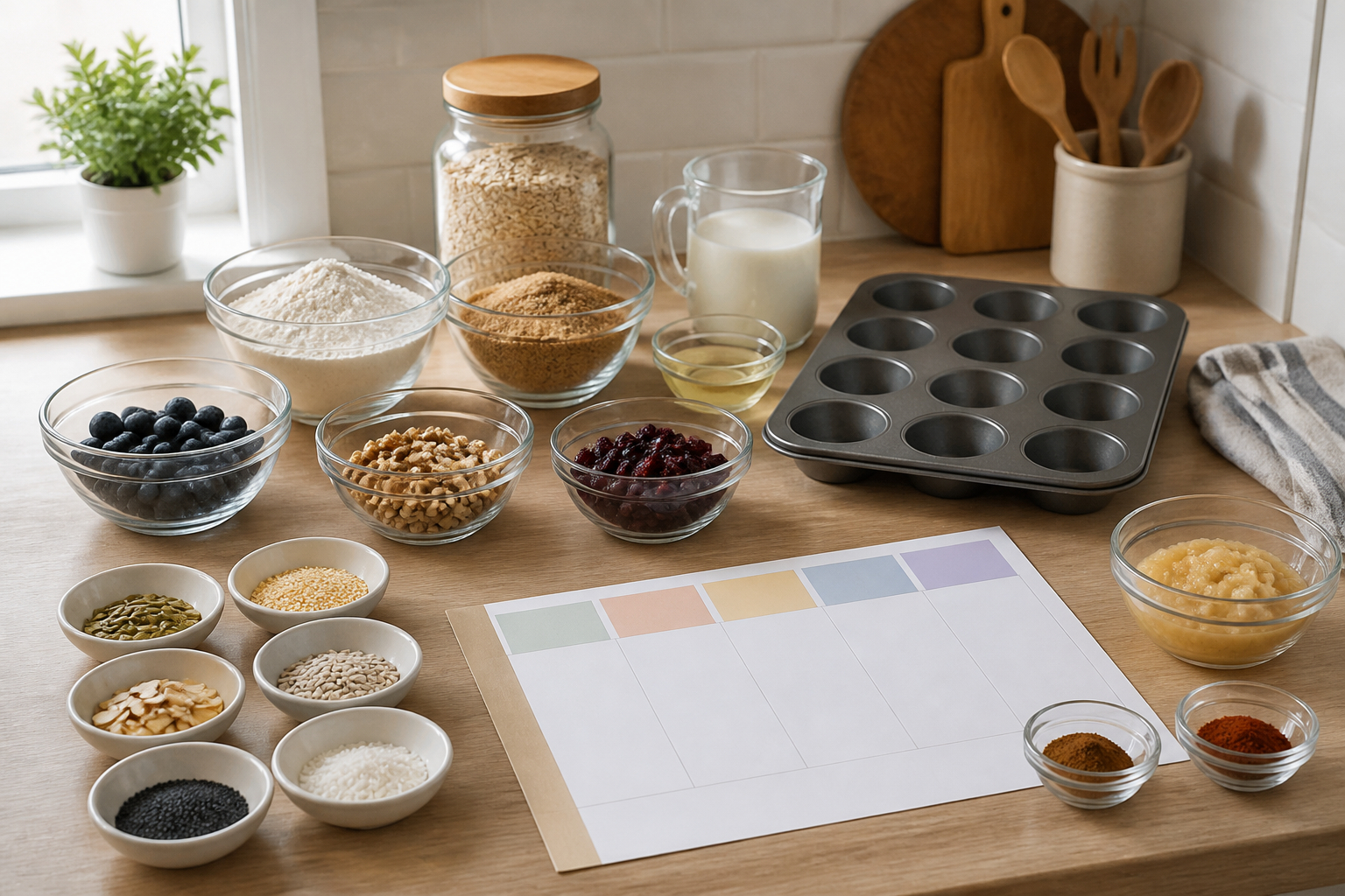 Batch Baking Zutaten und Wochenplan für Muffins