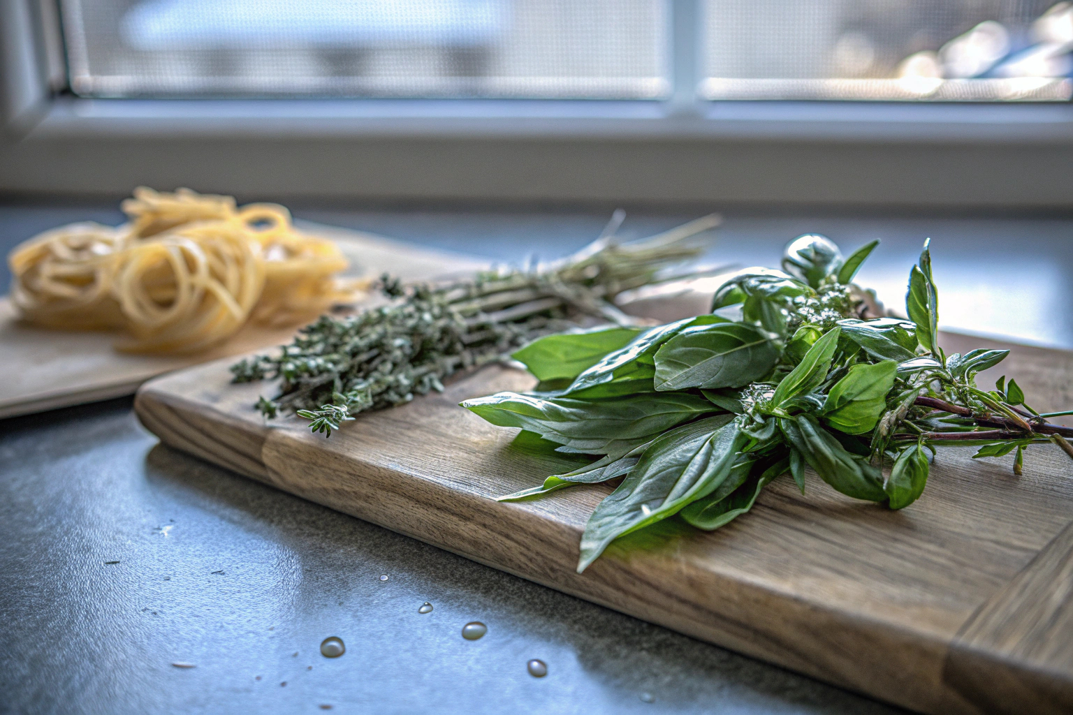 Frische Wildkräuter zur Verfeinerung von Pasta