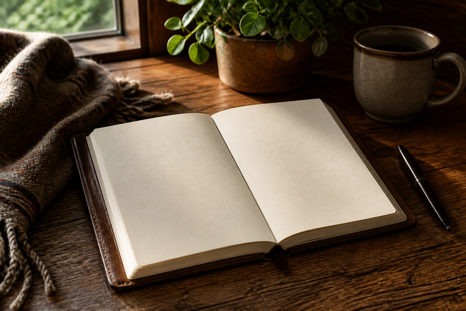 Journaling zum Setzen persönlicher Grenzen in einem Hardcover-Notizbuch