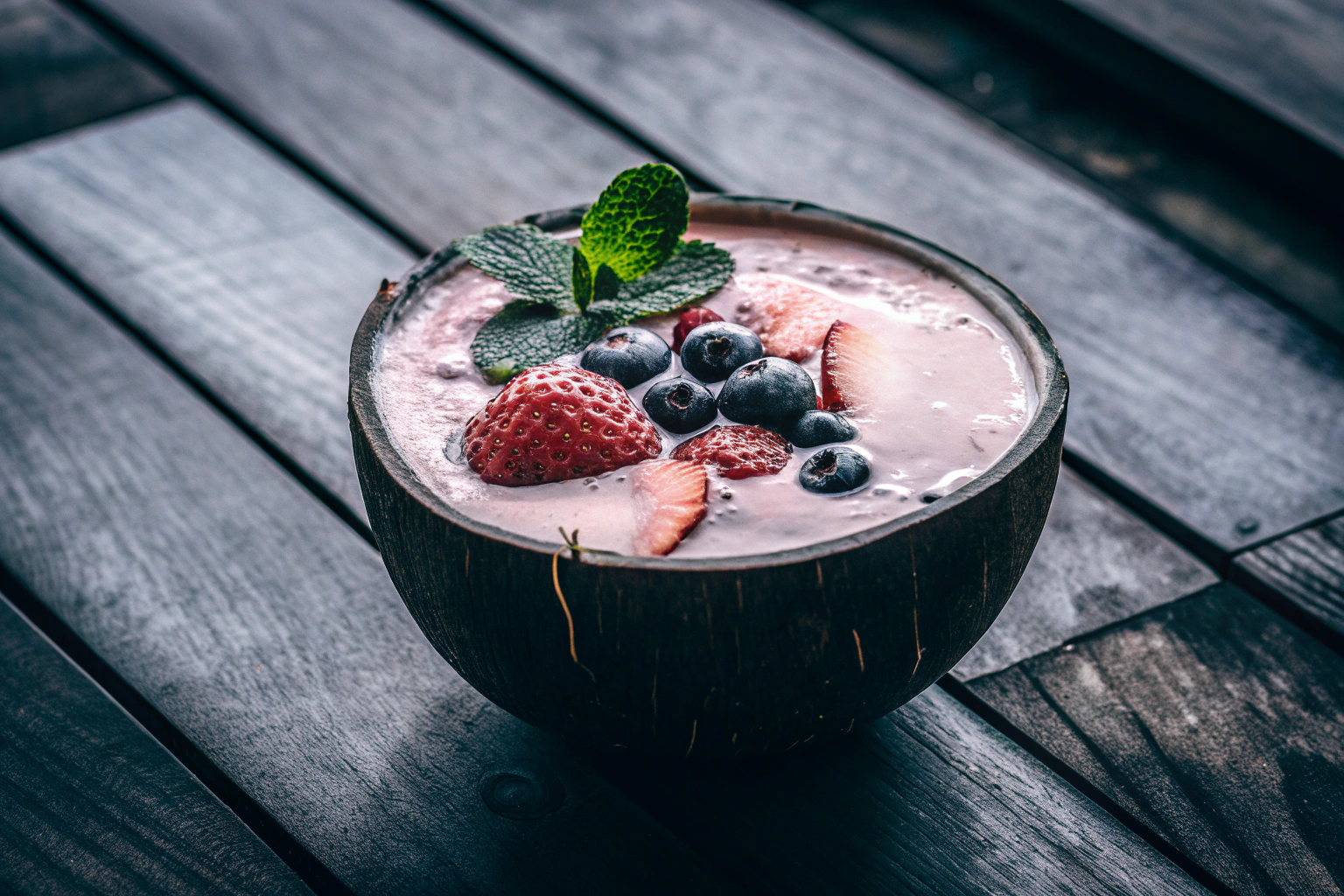 Kokosnuss-Schale mit Smoothie Bowl