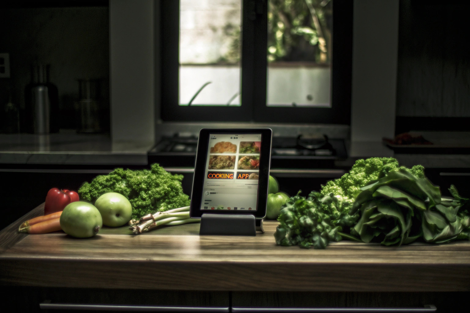 Küche mit Tablet und Koch-App