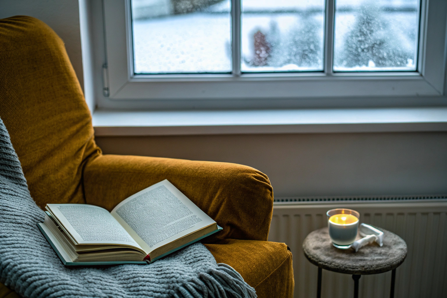 Abendroutine mit Buch und Kerzenschein