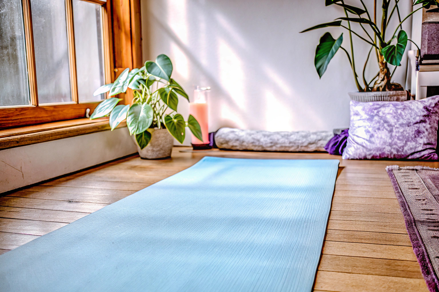 Yoga zu Hause auf einer Fitnessmatte