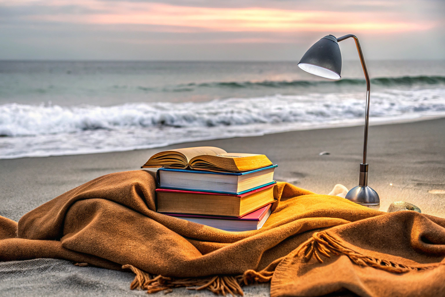 Lesen am Strand mit Leselampe