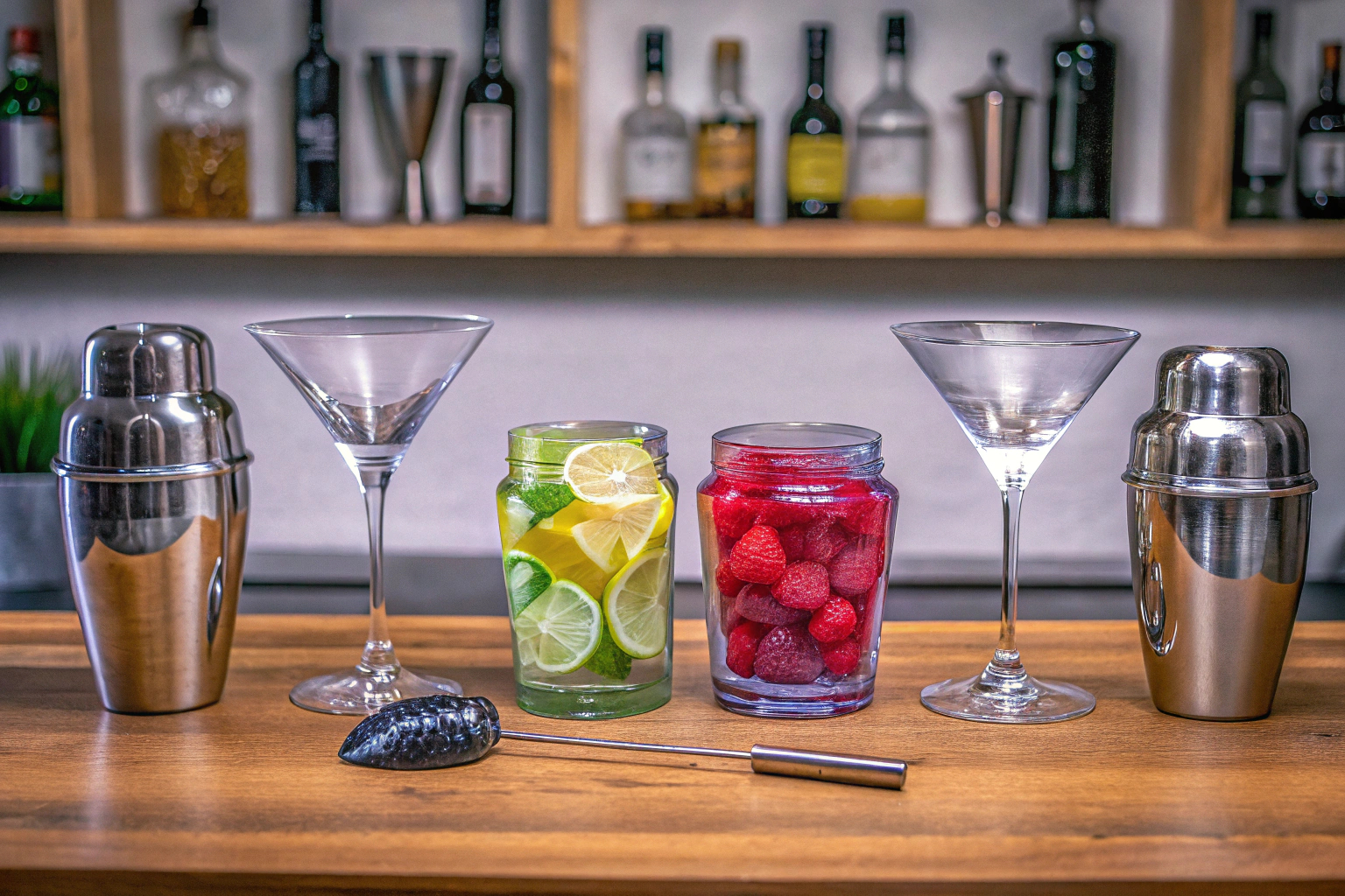 Heimbark mit Cocktailzubehör