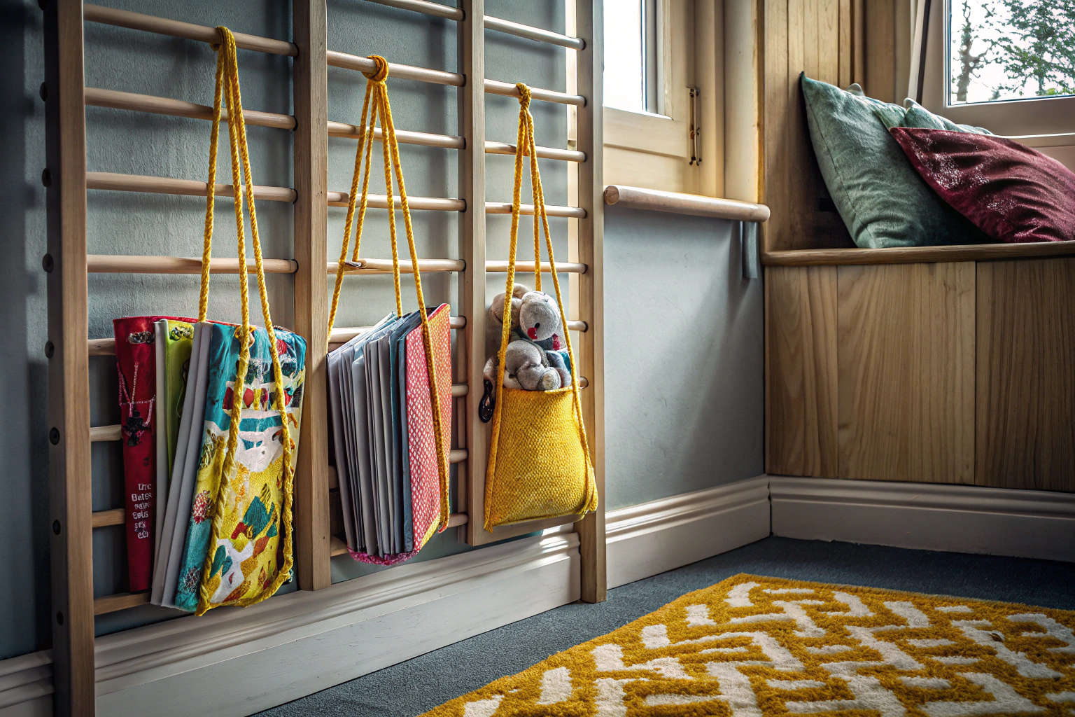 Kinderzimmer mit Makramee-Aufbewahrung