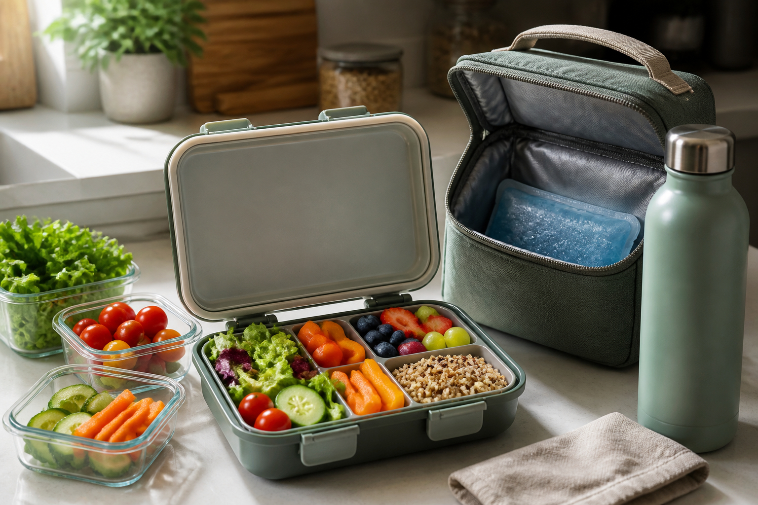 Lunchbox sicher mit Kühlakku in eine Tasche packen
