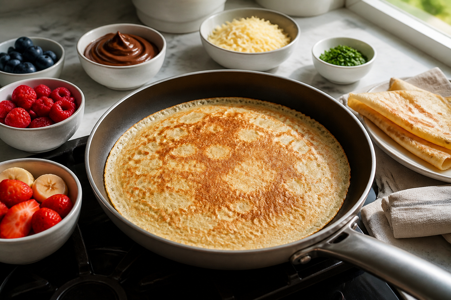 Gemeinsamer Crêpes-Brunch mit verschiedenen Füllungen