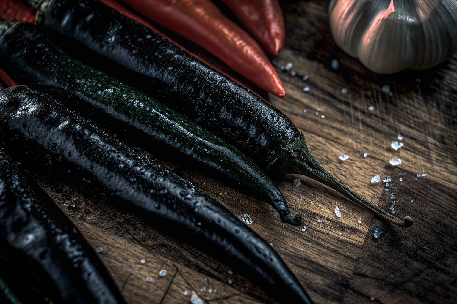 Frische rote Chilis und Knoblauch
