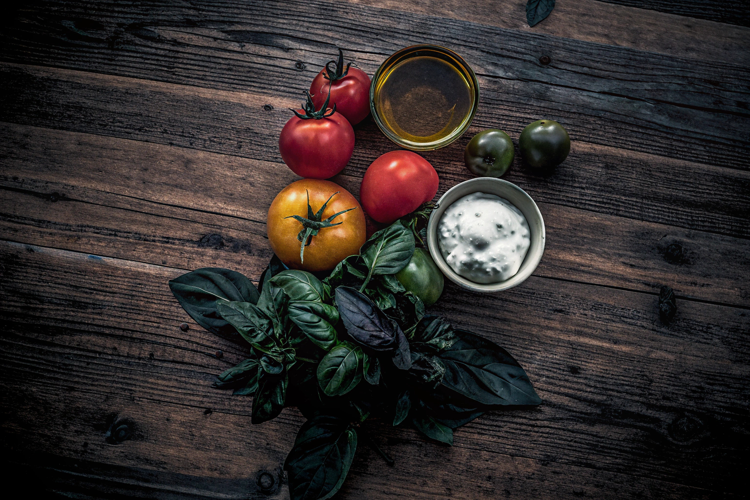 Zutaten für Tomaten-Basilikum-Dip