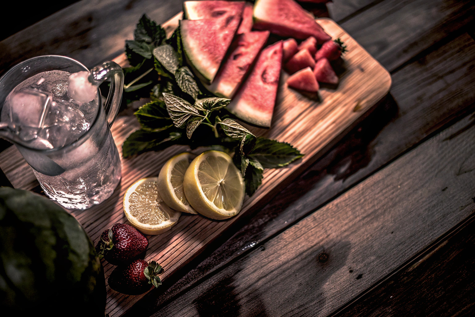 Frisches Obst und Kräuter für Sommergetränke