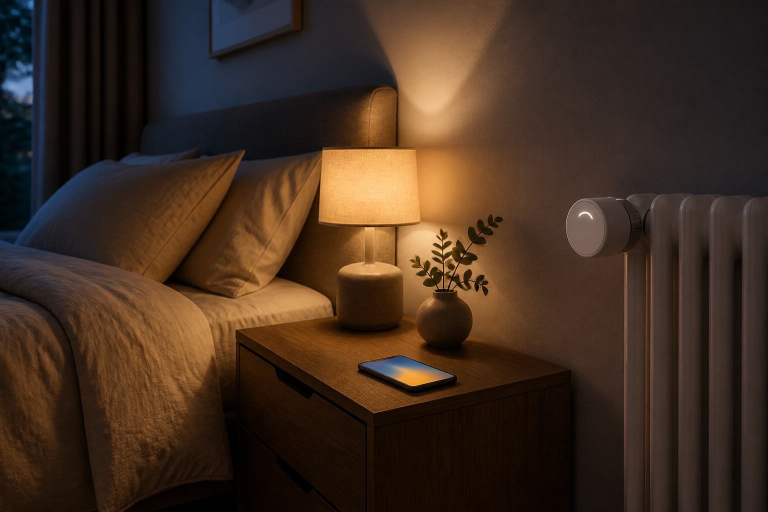 Smartes Thermostat im Schlafzimmer mit automatischem Nachtmodus