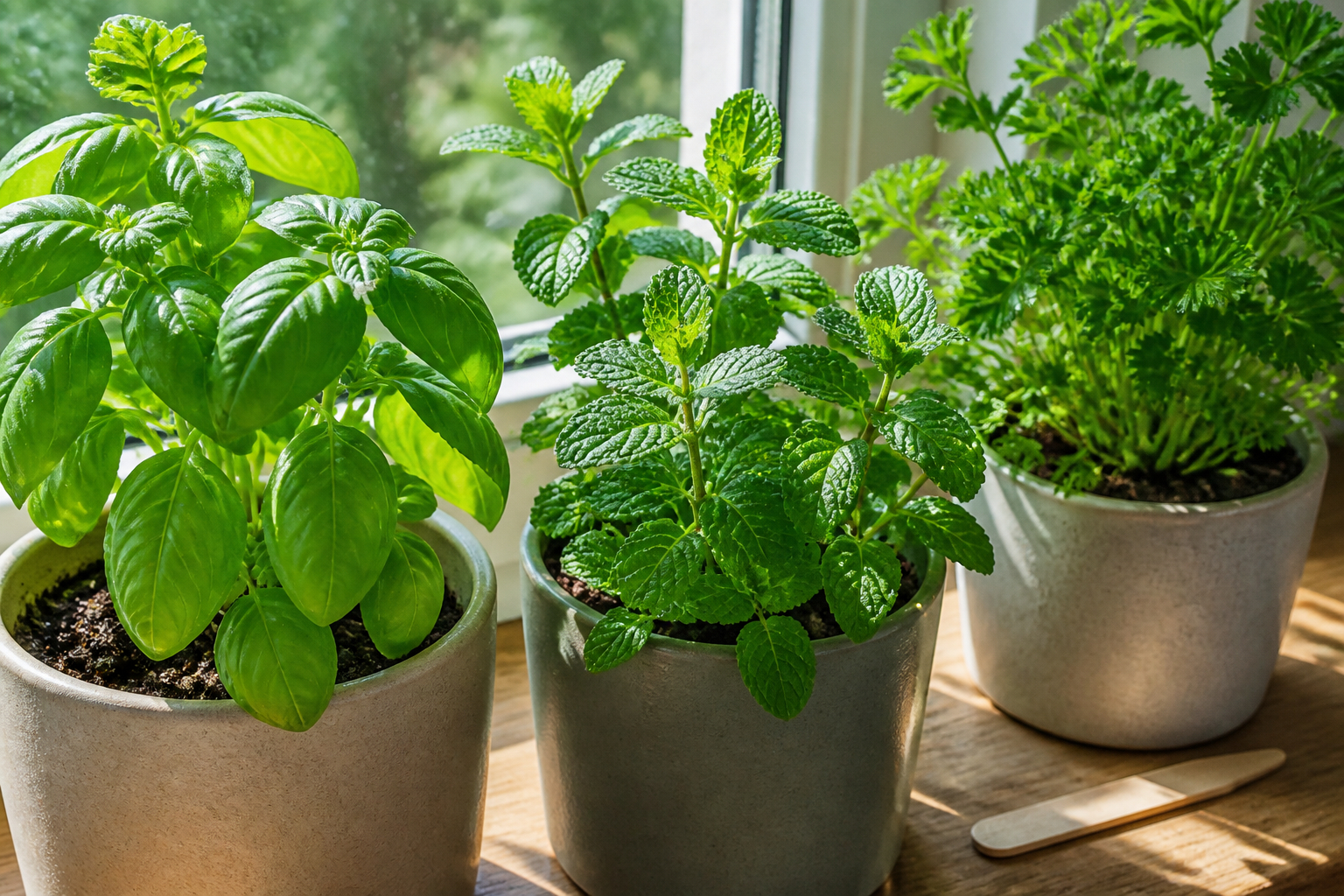 Frische Küchenkräuter auf der Fensterbank richtig prüfen und pflegen
