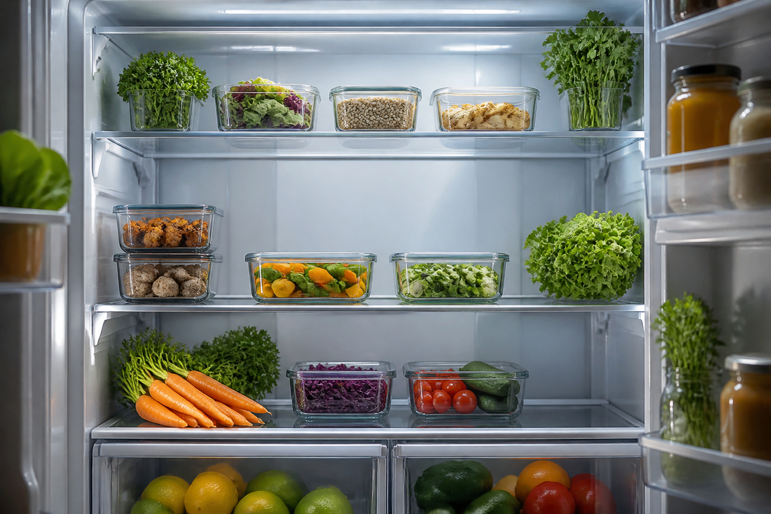 Übersichtlich geplanter Kühlschrank für das Kochen einer Person