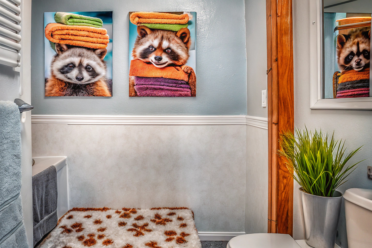Witzige Waschbär Bilder im Badezimmer