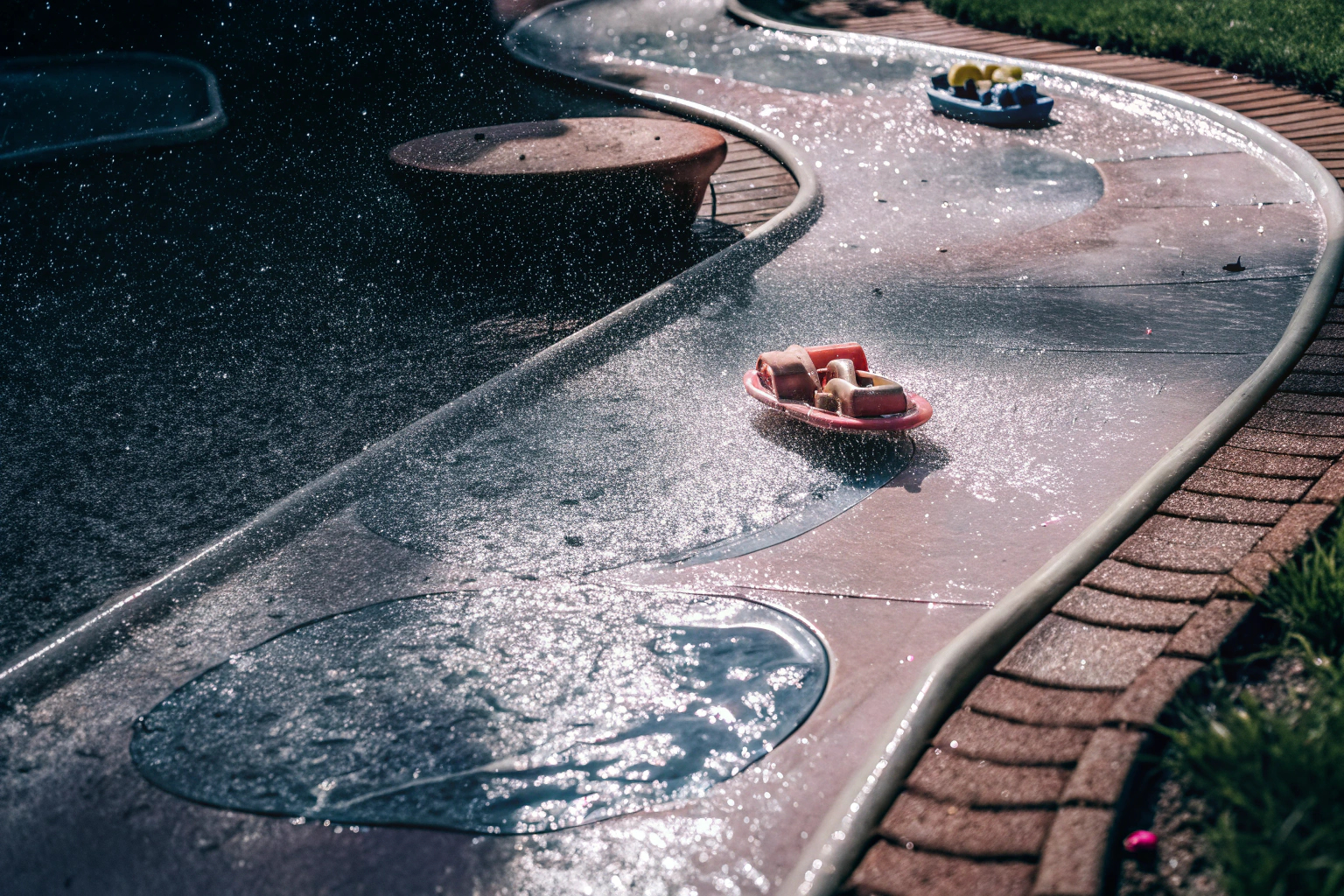 Kinder spielen mit AquaPlay Wasserbahn