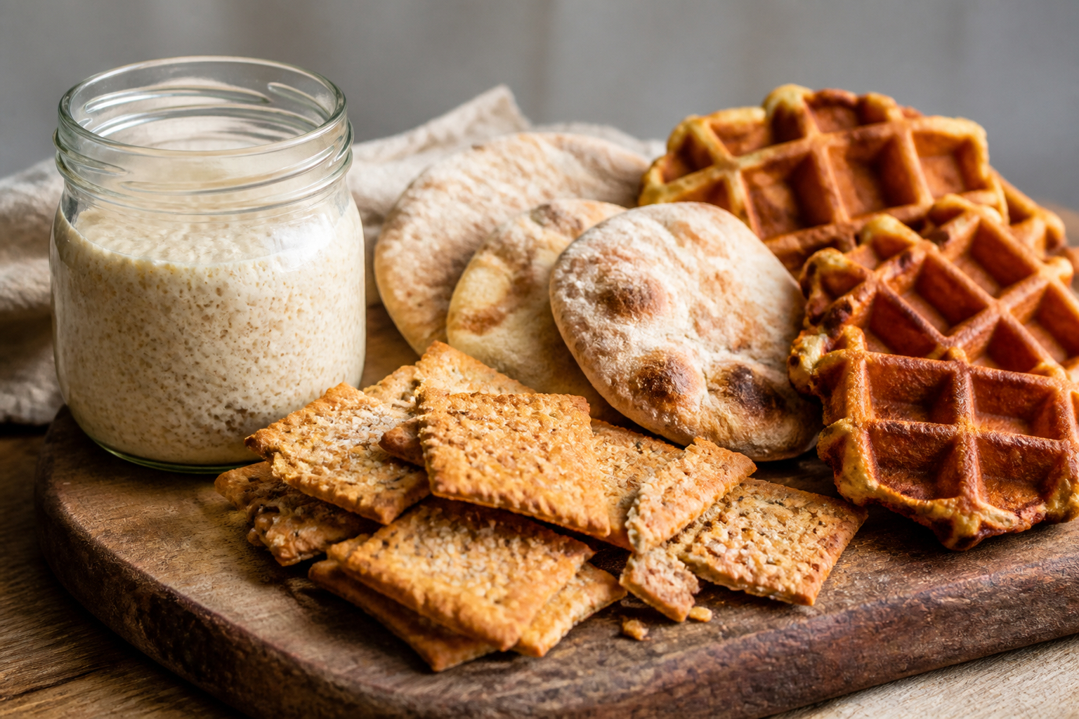 Rezepte mit überschüssigem Sauerteigstarter wie Cracker und Fladenbrot