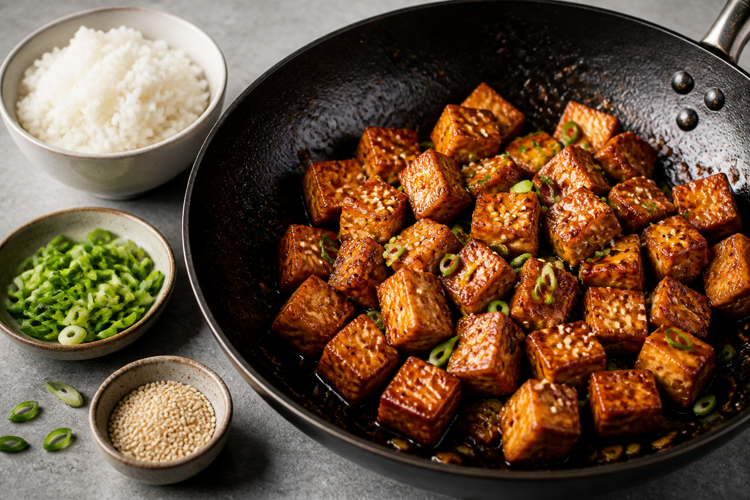 Knusprigen Tofu mit Marinade glasieren