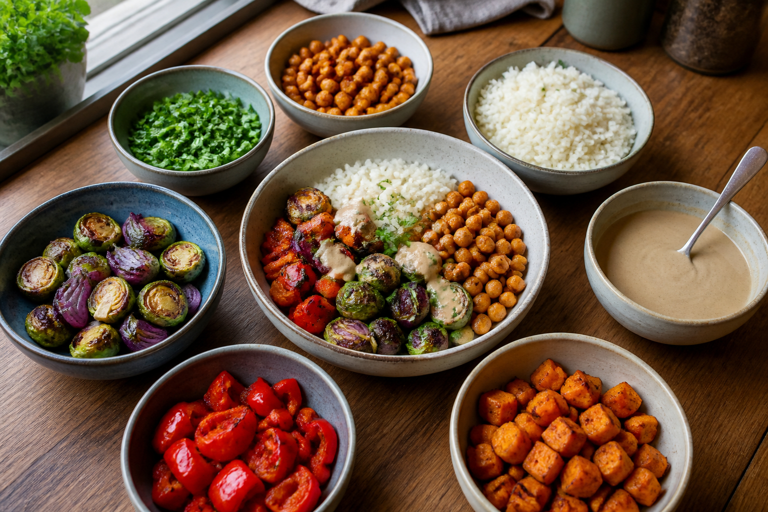 Vorbereitete Zutaten für flexibles Meal Prep für eine Person