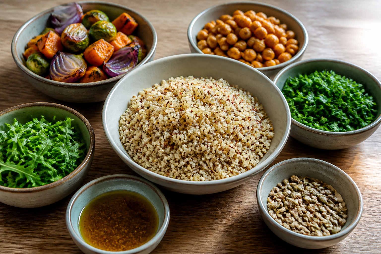 Meal Prep für saisonale Bowls mit getrennten Zutaten
